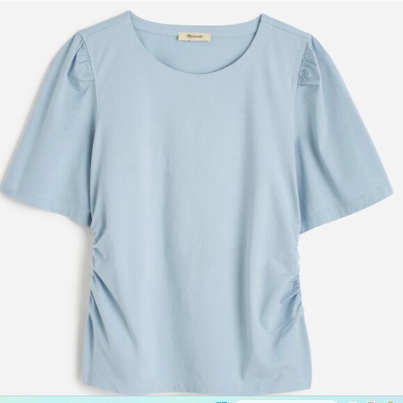 Madewell Side-Cinch Puff-Sleeve Tee – Size Medium – Feather Blue - Picture 2 of 4